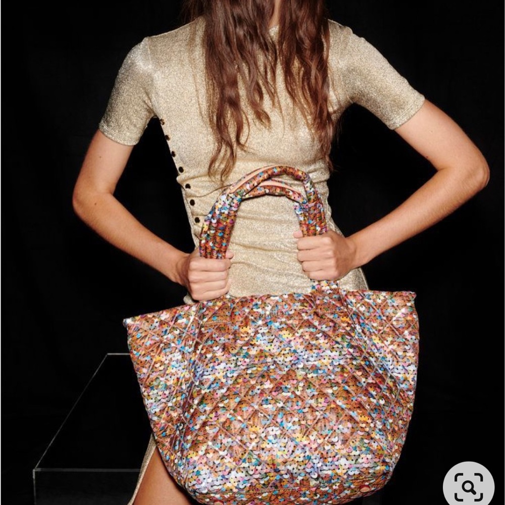 MZ Wallace Quilted Metro Tote Deluxe Size M in Spangle Sequin NWT